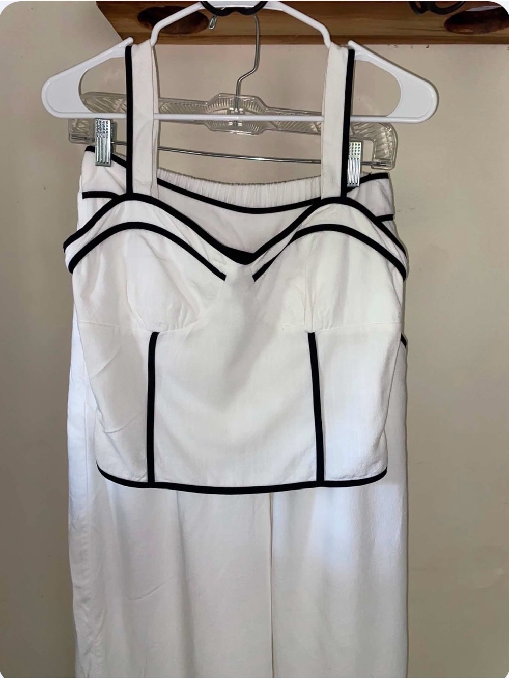 Sienna Sky White Strapless Jumpsuit with Black Piping